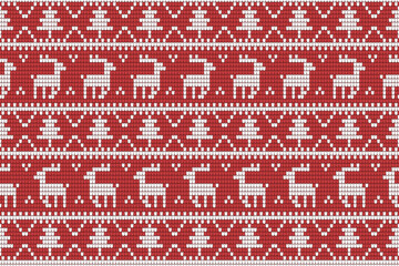 Knitting christmas tree seamless pattern geometric, snowman, ornament. Fabric Seamless pattern.Vector illustration. Ikat ethnic oriental embroidery,Aztec style,baroque.design for texture,clothing