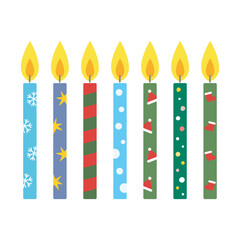 Merry Christmas birthday candles vector illustration on white background. Vector colorful candle used on birthday cake. Can be used in educational books.