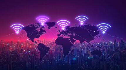 Fototapeta premium Establishing a Global Connection How WiFi Bridges Continents and Enhances Earth’s Connectivity