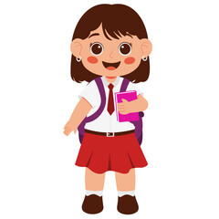 Girl Elementary Student Holding a Book Illustration