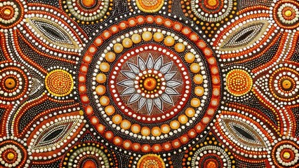 Obraz premium Traditional Australian aboriginal dot art painted on fabric, aboriginal, Australian, dot art, traditional, indigenous