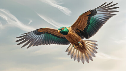 Fototapeta premium Majestic bird gliding gracefully against the blue sky canvas.