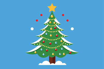 Christmas tree decorated with a star, balls and garlands vector illustration in a flat style
