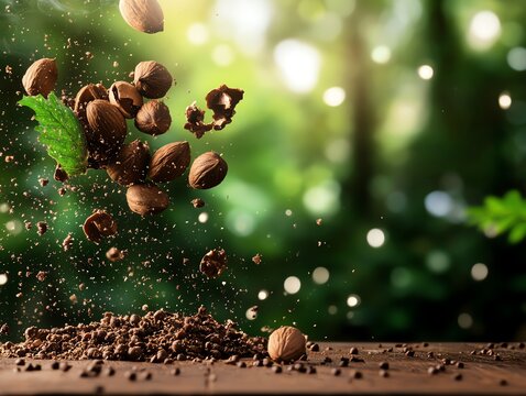 Freshly harvested bunya nuts being cracked open on a rustic table, Bunya nuts, concept indigenous nut harvesting