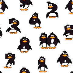 Seamless pattern with cartoon numbers like Penguins from 0 to 9. Calligraphy, lettering, typography for your Education cards, greeting cards