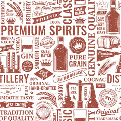 Alcoholic drinks seamless pattern or background. Distillery icons, branding, and identity design elements