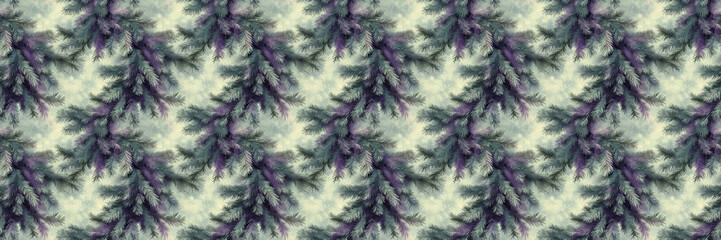 Obraz premium Seamless evergreen pine pattern with purple hues for winter and holiday designs