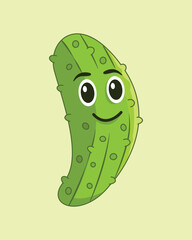 Pickles cartoon mascot with smile face groovy style, vintage mascot, character food. Vector illustration