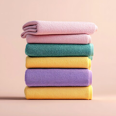 Colorful stack of soft towels, perfect for home decor or spa settings.