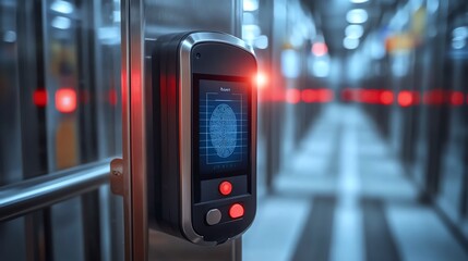 High-tech facial recognition scanner in a modern public transit setting.