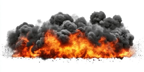 Fiery Explosion with Black Smoke in the Air