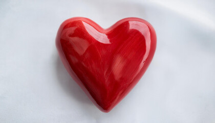 Fototapeta premium Hand painted ceramic red heart on white background. Handmade decor.
