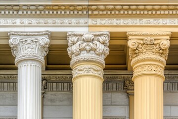 Obraz premium A close-up of three distinct architectural columns showcasing different styles and colors.