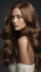 Fototapeta premium portrait of a working woman in a business suit and her hair is brown shade color, popular fashion hair style.