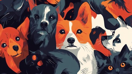 Animal lovers advocating for pet adoption and responsible animal care. Illustrations