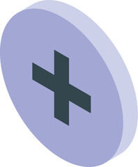 Obraz premium Purple circular button features a dark gray plus sign, presented in an isometric view