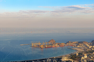 panoramic view of Khorfakkan from Al Suhub rest area lies 600 meters above sea level, Sharjah, UAE
