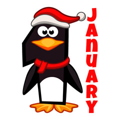 Obraz premium Illustration 1January -Happy New Year with penguin number. Calendar Date