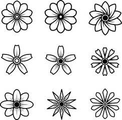 floral black outline icon set