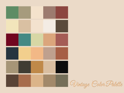 vintage color palette set including 30 colors choice combination. Classic and elegant color set.