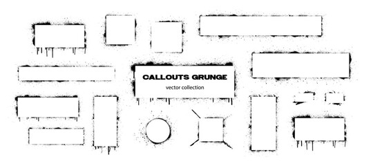 Universal grunge callouts with spray painted frame, rectangles, squares, with the effect of splashes, torn sides. Universal grunge shapes for text with spray, graffiti effect. Vector graphic set © SergeyBitos