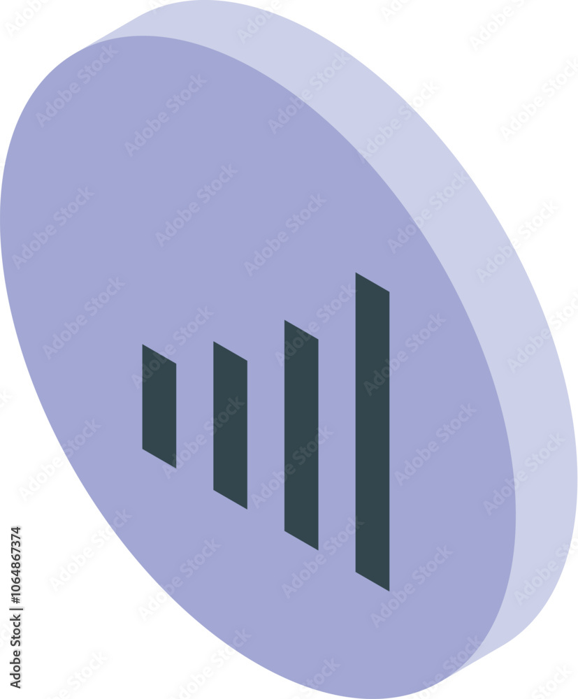 Poster growing bar graph chart representing increasing statistics inside a round button, symbolizing positi