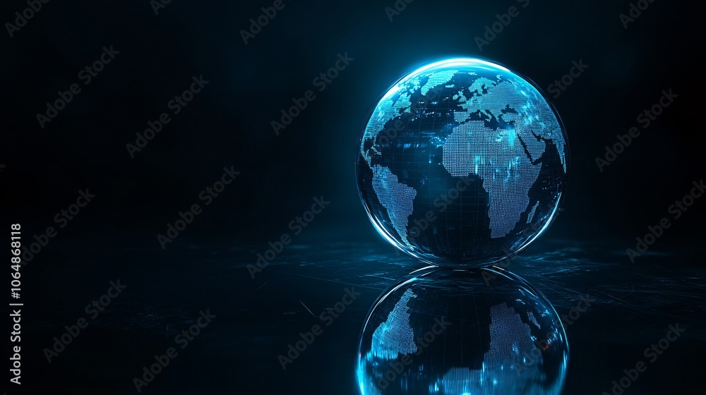 Poster reflective sphere showing a business chart background, symbolizing economic growth and international
