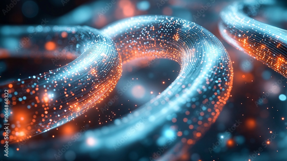 Poster glowing fiber optic cables in a close-up macro shot, creating a vibrant network effect that represen