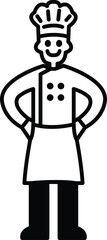 A cartoon chef is smiling and wearing a white apron