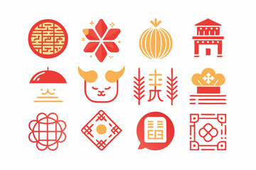 Abstract minimalist chinese new year icon collection for festive designs