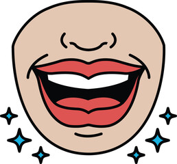 A cartoon of a smiling mouth with a star on it