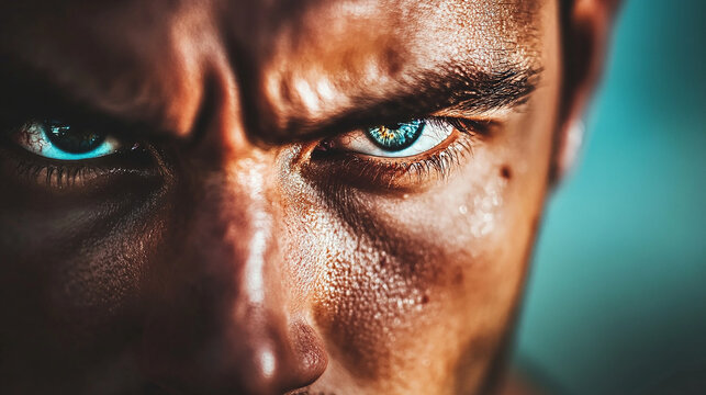 Intense gaze person with sharp eyes focused and power