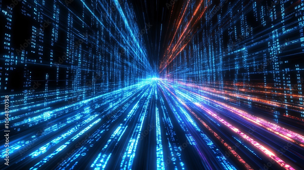 Aufkleber City skyline with data light trails connecting buildings, representing the concept of smart cities in a global network with empty space for text