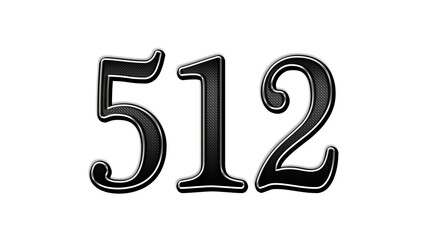 black metal 3d design of number 512 on white background.