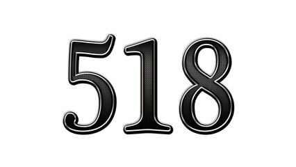 black metal 3d design of number 518 on white background.