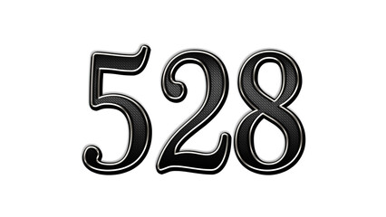 black metal 3d design of number 528 on white background.