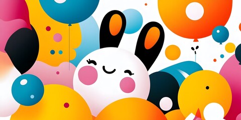 Fototapeta premium Colorful Balloons and a Happy Bunny
