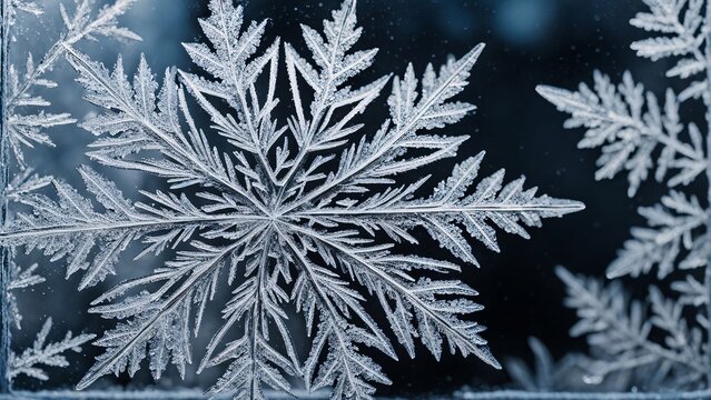   Frosty snowflakes on window
