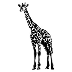 Black Giraffe Silhouette on White Background - Vector Illustration