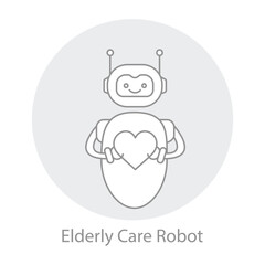 Elderly Care Robot Icon – Care Robot with Heart Symbol for Compassionate Assistance