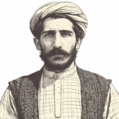 Fototapeta premium Culturally rich portrait showcasing an individual in ethnic clothing, expressing dignity and tradition in monochrome style.