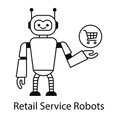 Retail Service Robot Icon – Shopping Cart and Robot to Represent Customer Interaction in Retail