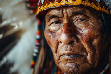 Obraz premium Generative AI image of Native American family members tribe celebrating family cultural heritage together