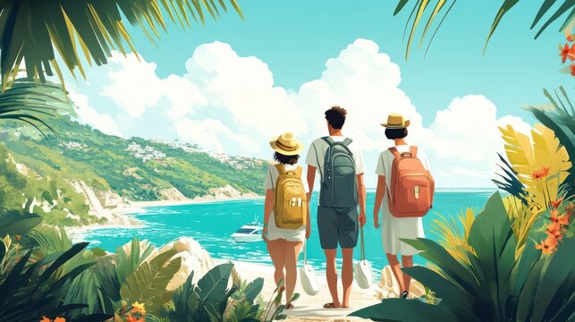 People exploring the world through travel and leisure activities that broaden horizons. Illustrations