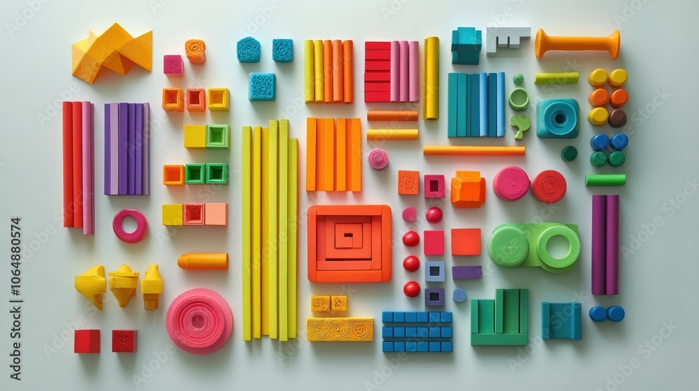 Poster vibrant toy blocks laid out on a white background, creating a sense of fun and creativity that reson