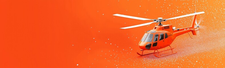 Naklejka premium Orange helicopter flying against a bright orange background.