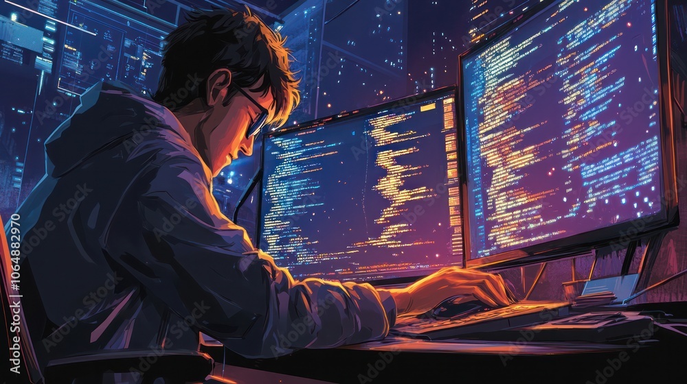 Wall mural programmers writing code to develop applications, software, and websites. illustrations