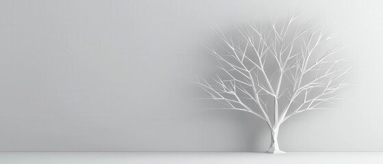 Abstract low poly wireframe of a tree with sharp geometric branches, minimal and modern nature design