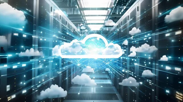 Ai-generated illustration of data collecting clouds connection