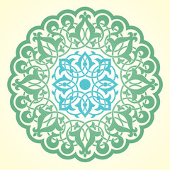 Vector illustration for Oriental decoration Islamic pattern green color, round style design, Arabic, Turkish patterned circle